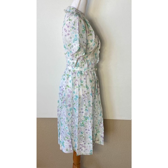 NOS Claire Tiffany Dress Sz 14 Floral Cottage Core Sheer Belted Vtg Chest 44" - Picture 2 of 7